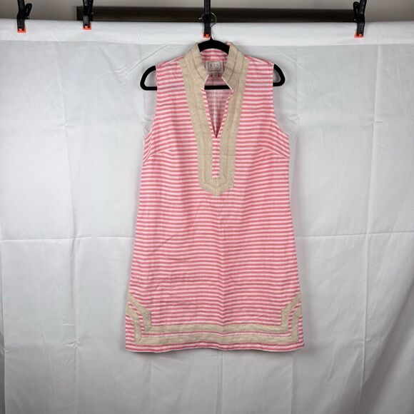 Sail to Sable Dresses & Skirts - Sail to Sable 100% Linen Tunic Mini Dress With Golden Trim
